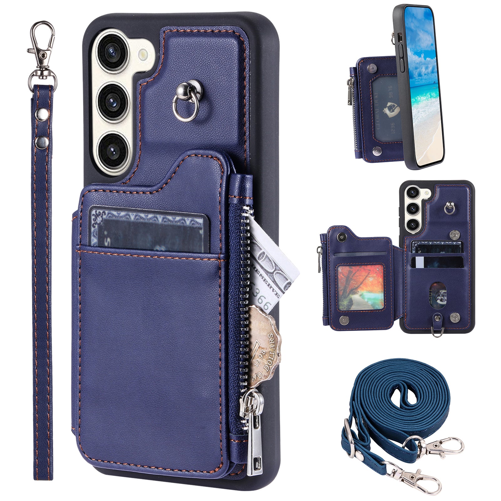 009 For Samsung Galaxy S23 PU Leather Coated TPU Zipper Phone Case Wallet Kickstand RFID Blocking Cover with Straps 009 For Samsung Galaxy S23 PU Leather Coated TPU Zipper Phone Case Wallet Kickstand RFID Blocking Cover with Straps
